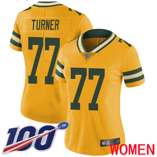 Green Bay Packers Limited Gold Women #77 Turner Billy Jersey Nike NFL 100th Season Rush Vapor Untouchable